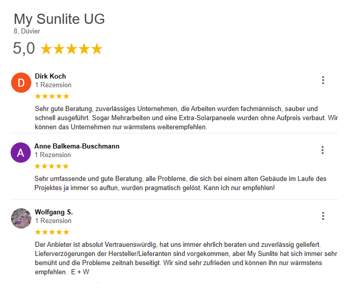 Google Bewertungen für My Sunlite UG - 5,0 Sterne
