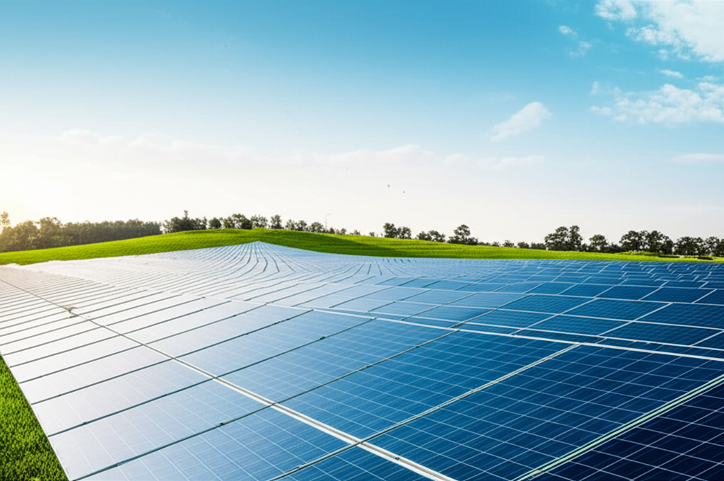 Solaranlage in grüner Landschaft